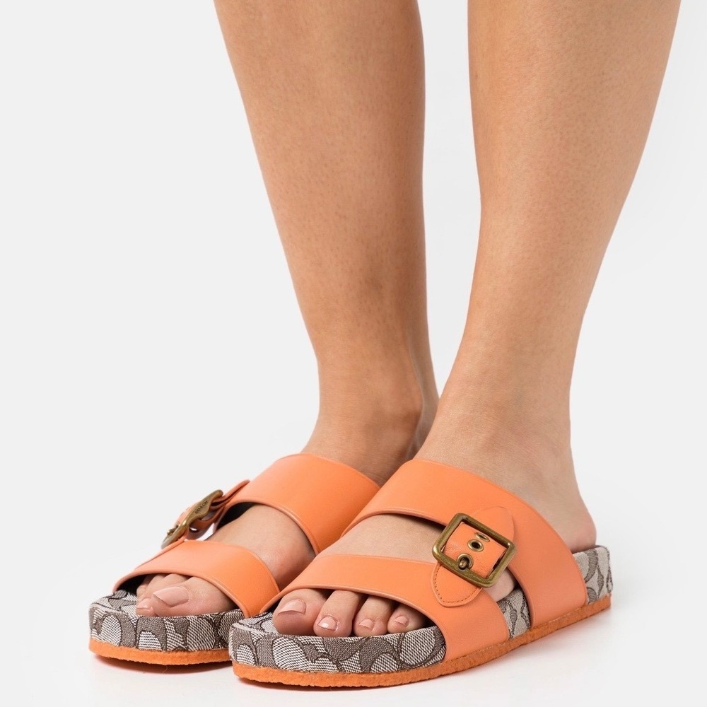Coach Addison Orange Leather Signature C Slide Sandals Women's Size 9.5B